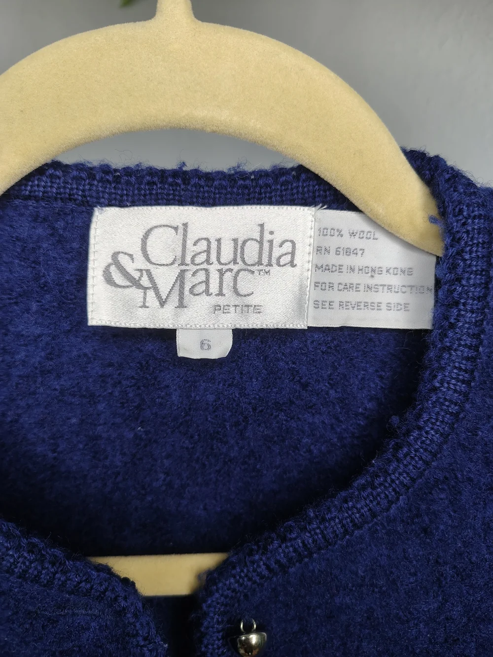 VTG Navy Women's 100% Wool Cropped Jacket - Classic Silver Button Front, Size 6